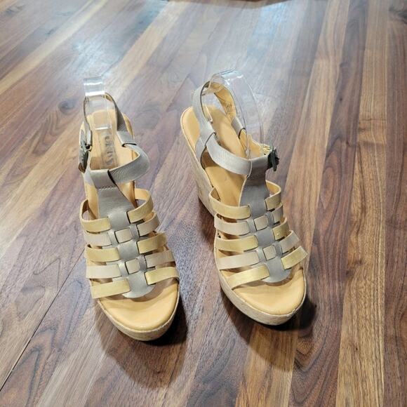 Korks by Kork Ease Poppy Wedge Leather Sandal, Metallic Size 10 - Picture 2 of 12